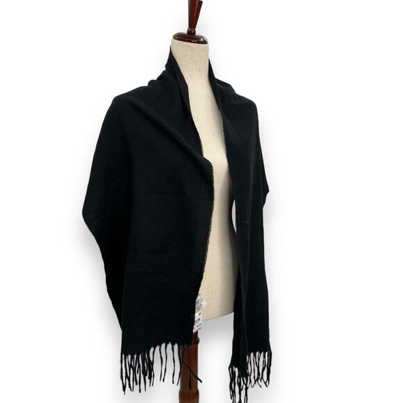 Macy's Style&Co Black Fringe Trim Scarf Oblong Rectangle Solid Knit Warm Winter - Picture 6 of 16
